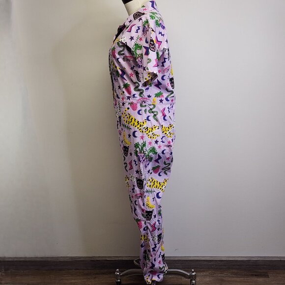 Nooworks Coveralls Short Sleeve Jumpsuit in Hastings Print Womens XXL Lavender - Picture 10 of 13